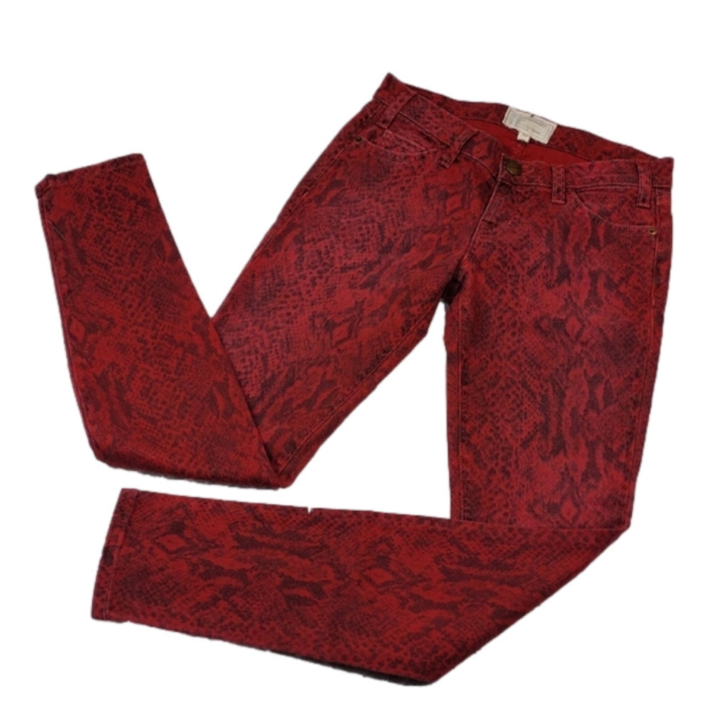 Current/Elliott Red Snakeskin Style Five Pocket Low Rise Skinny Jeans